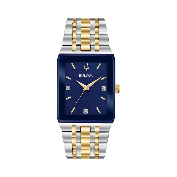 Bulova Quadra Two-Tone Watch with Square Navy Dial