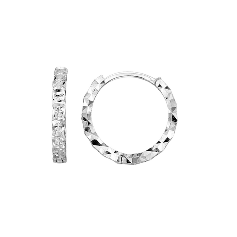 10K White Gold Diamond Cut Huggies