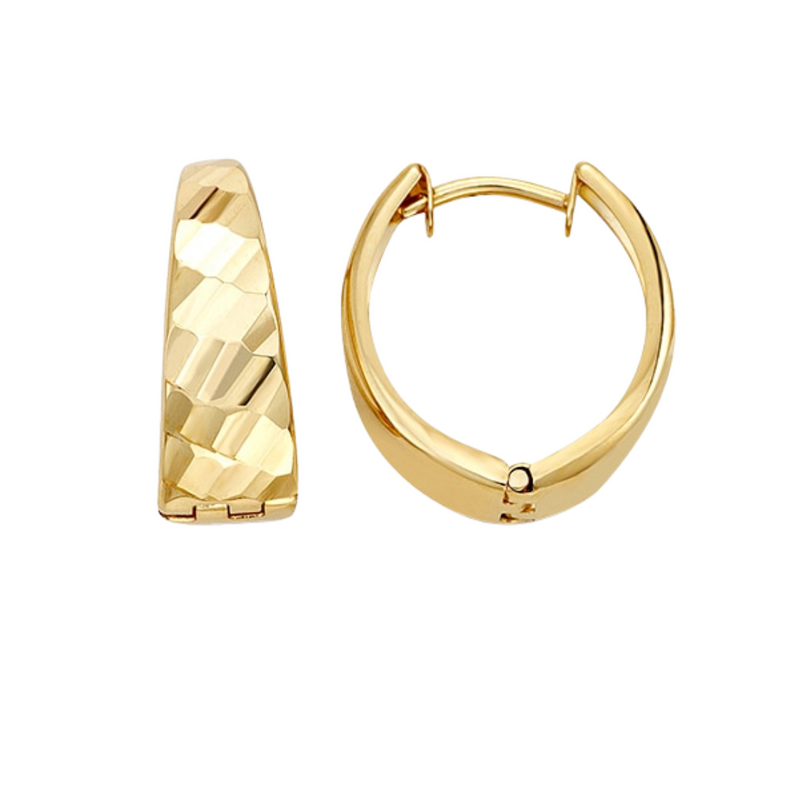 10K Yellow Gold Diamond Cut Huggie Earrings