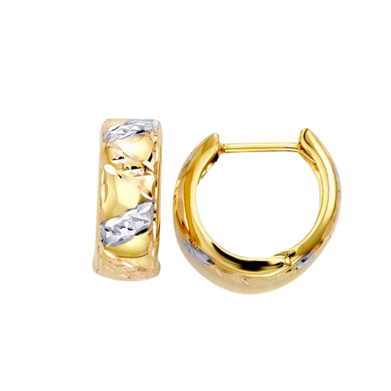 10K Tri Gold Diamond Cut Huggie Hoops