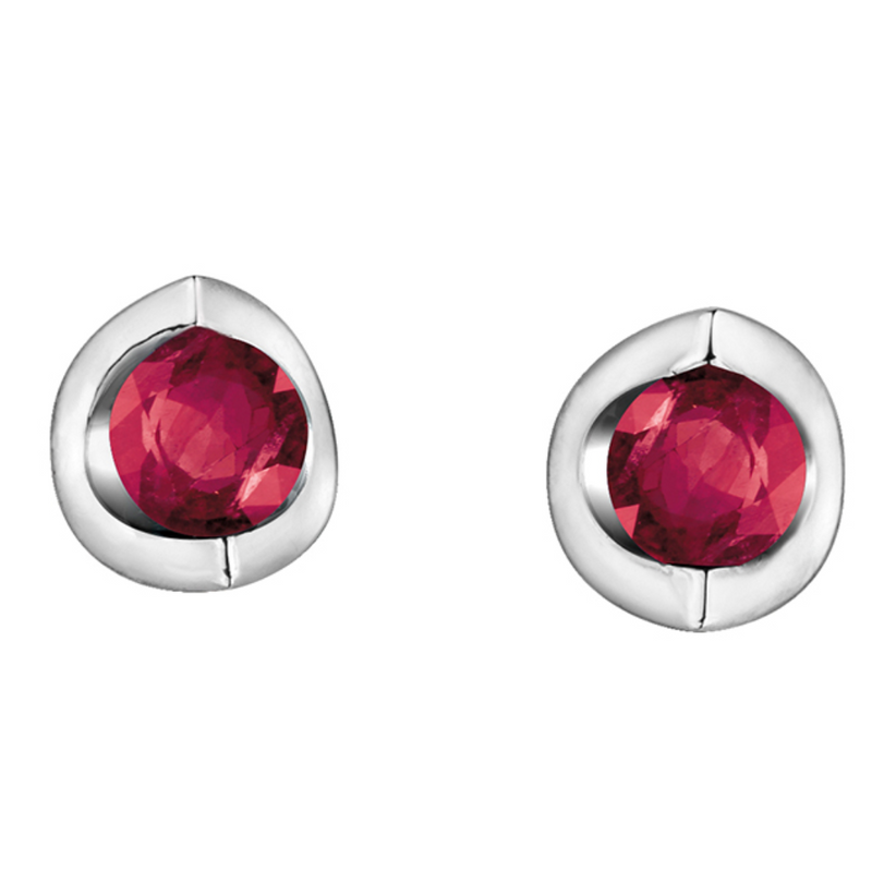 10K White Gold Mezza Luna 4mm Ruby Studs