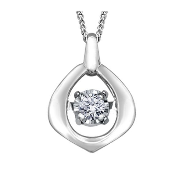 10K White Gold .02ct Round Brilliant Diamond Pulse Pendant on Chain