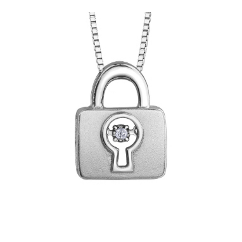 Sterling Silver .02ct Diamond Pulse Lock Pendant on Chain