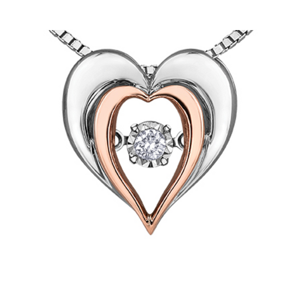 Sterling Silver & 10K Rose Gold .05ct Diamond Pulse Heart Pendant with Chain