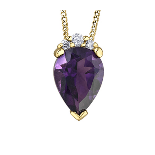 10K Yellow Gold 7x5mm Pear shaped Amethyst & .02ctw Diamond Pendant with Chain
