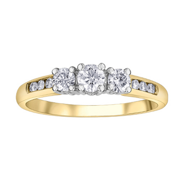 14K Yellow Gold .50ctw Diamond Trinity with Side Diamonds
