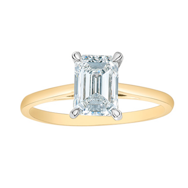 14K Yellow Gold 2.10ct Emerald Cut Lab Grown Diamond Solitaire Ring