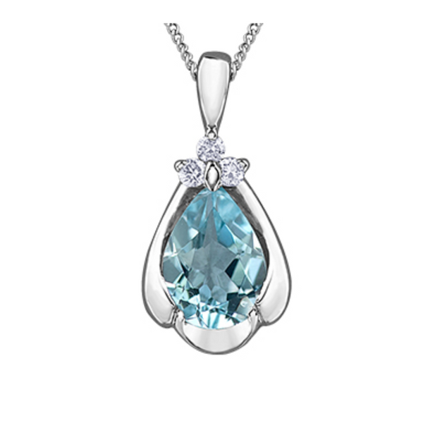 10K White Gold 7x5mm Pear shaped Aquamarine & .03ctw Diamond Pendant with Chain