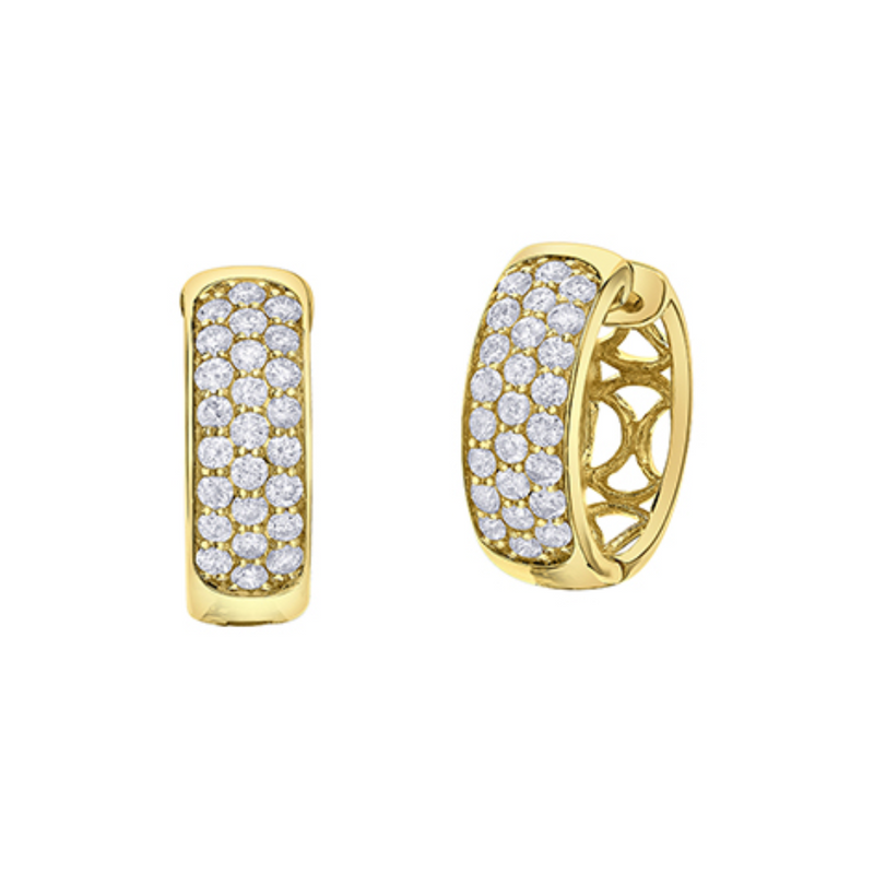 10K Yellow Gold 1.00ctw Diamond Wide Three Row Hoops