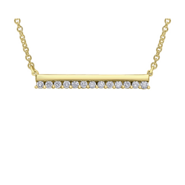 10K Yellow Gold .162ctw Diamond Bar Necklace 16/17/18"