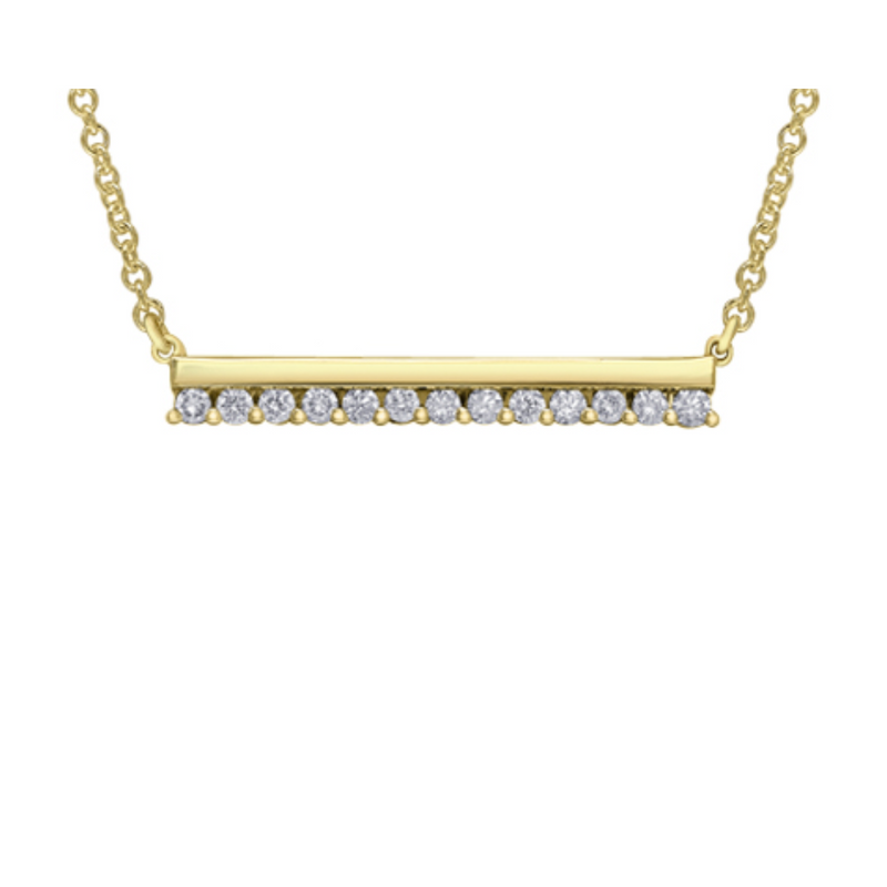 10K Yellow Gold .162ctw Diamond Bar Necklace 16/17/18"