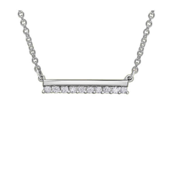 10K White Gold .075ctw Diamond Bar Necklace 16/17/18"