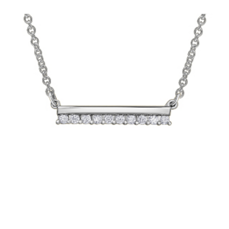 10K White Gold .075ctw Diamond Bar Necklace 16/17/18"