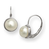 Sterling Silver 9mm Leverback Button Pearl Earrings
