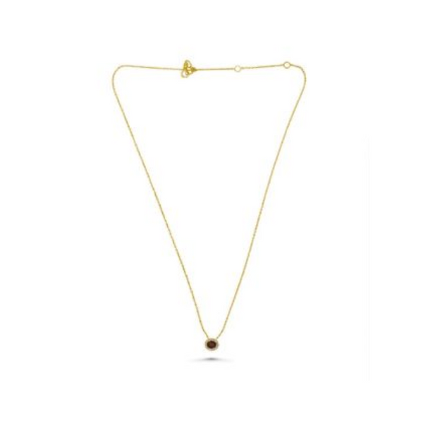14K Yellow Gold .06ctw Diamond & Oval Ruby Horizontal Necklace with Halo