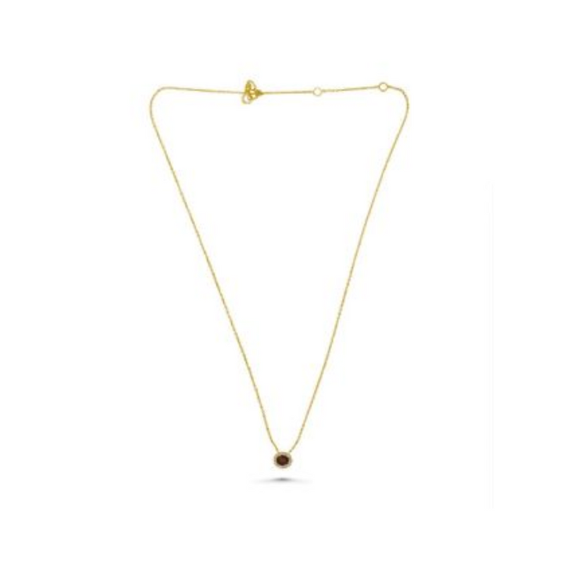 14K Yellow Gold .06ctw Diamond & Oval Ruby Horizontal Necklace with Halo