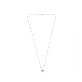 14K White Gold .06ctw Diamond & Oval Sapphire Horizontal Necklace with Halo