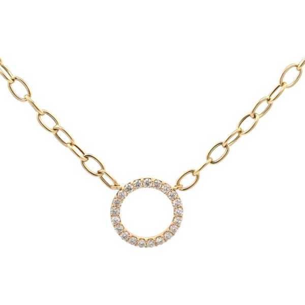 14K Yellow Gold 1.00ctw Diamond Circle with Paperclip Chain