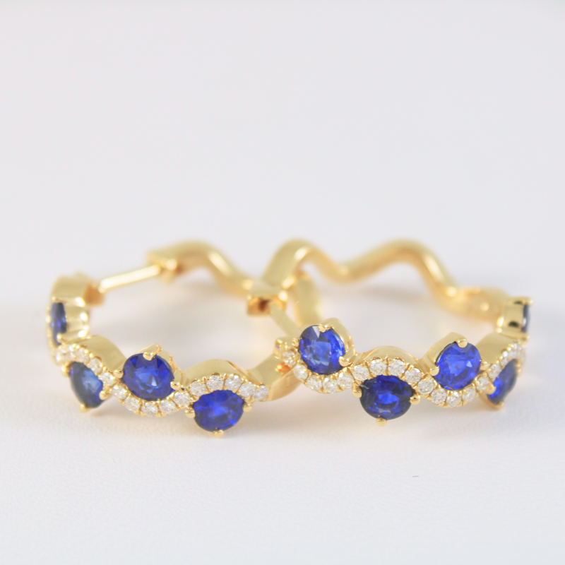 14K Yellow Gold .29ctw Diamond & Sapphire Hoops