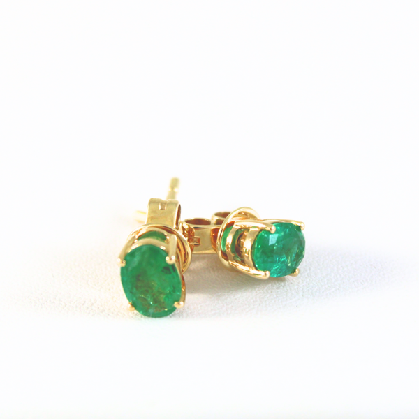 14K Yellow Gold Oval Emerald Studs