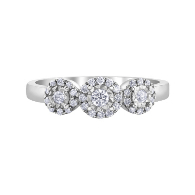 10k white gold .25ctw diamond halo trinity ring