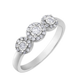 10k white gold .25ctw diamond halo trinity ring