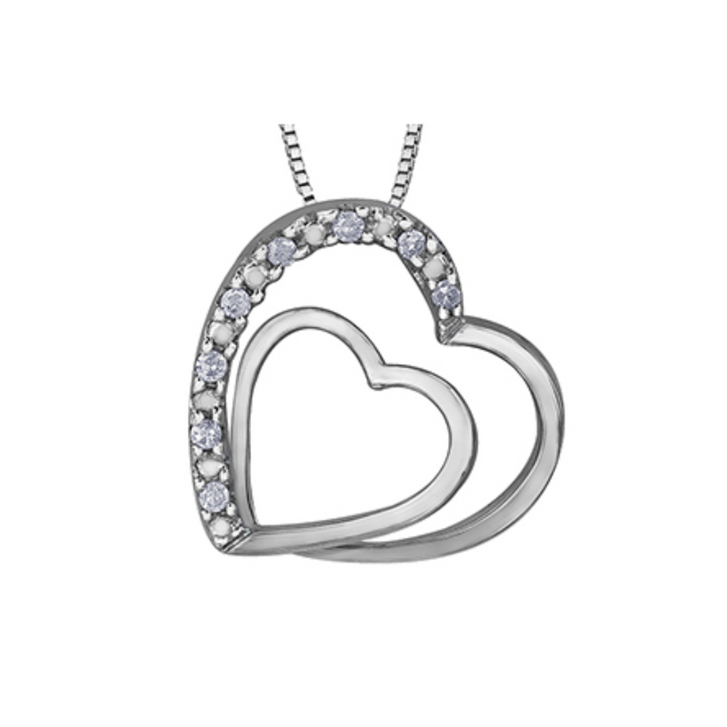 10K White Gold Diamond Heart Pendant on Chain