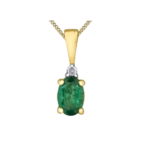10K Yellow Gold Diamond & Emerald Pendant on Chain