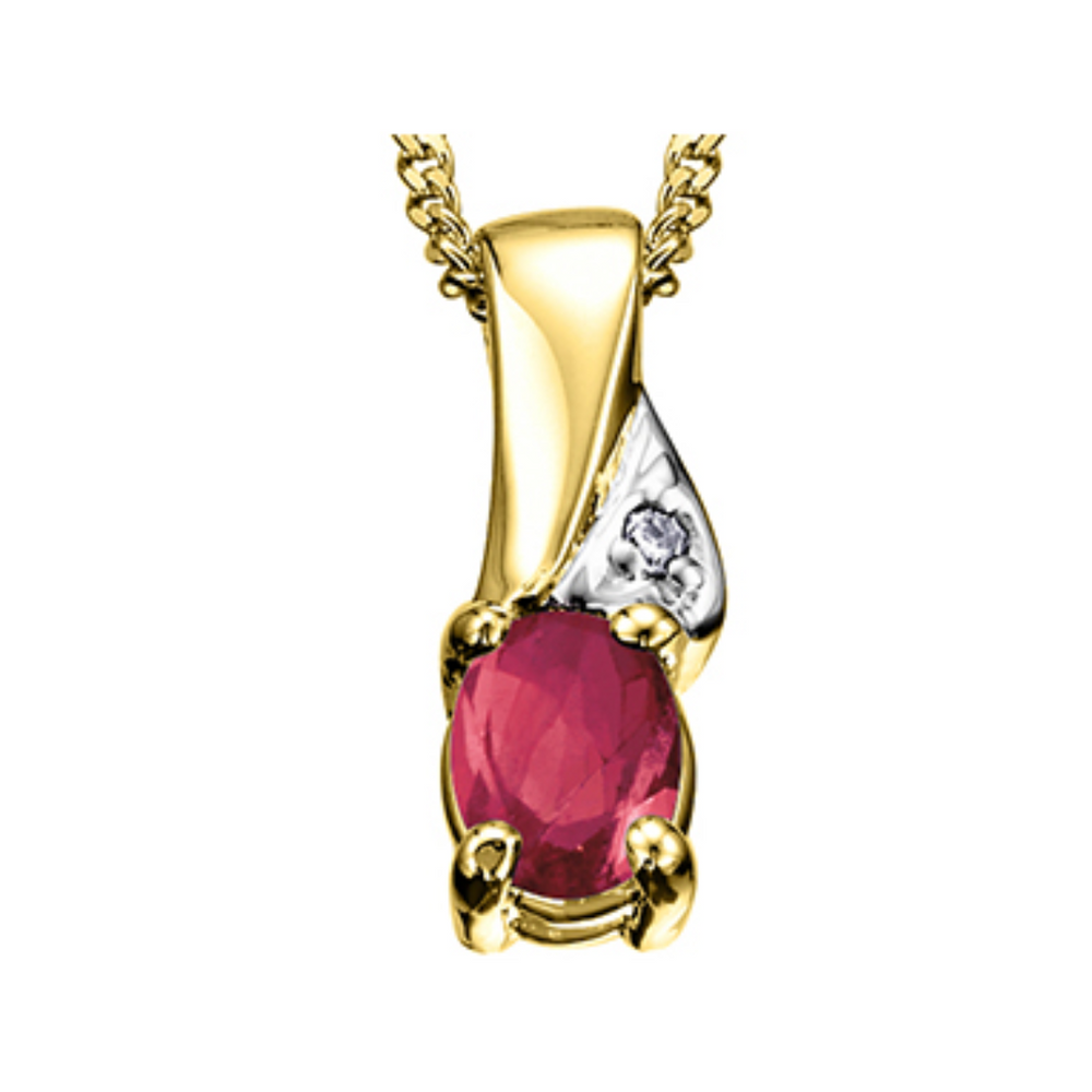 10k yellow gold diamond and ruby pendant on chain Inglis Jewellers