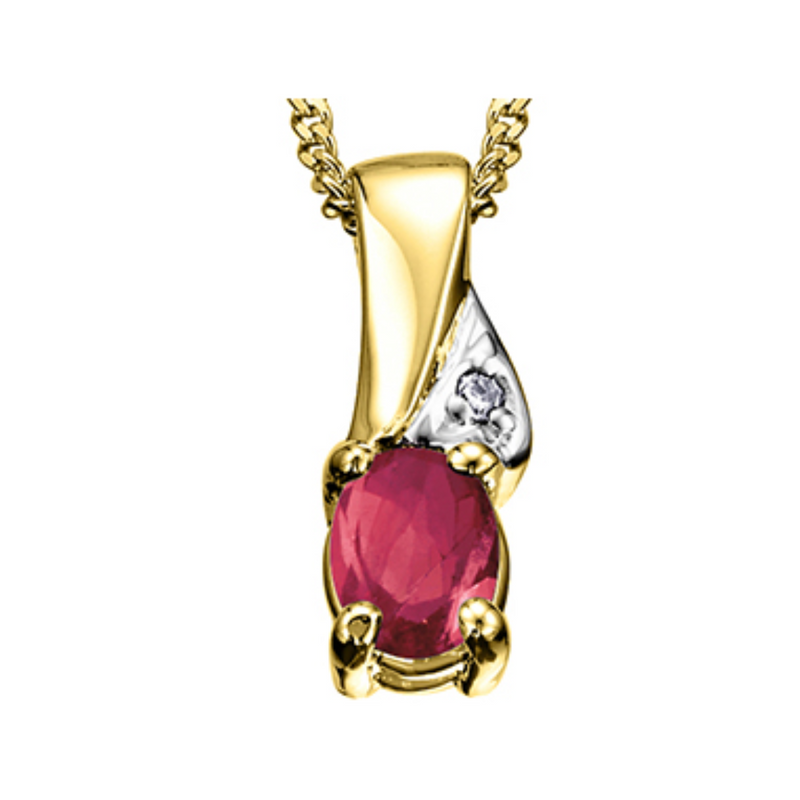 10k yellow gold diamond and ruby pendant on chain