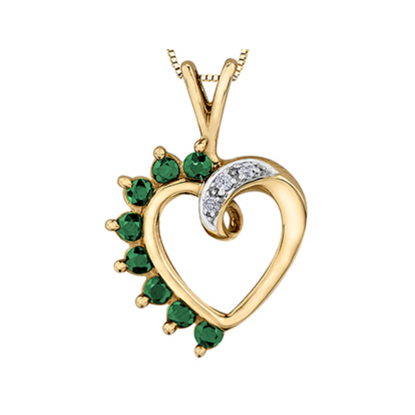 10K Yellow Gold Emerald & Diamond Heart Pendant on Chain