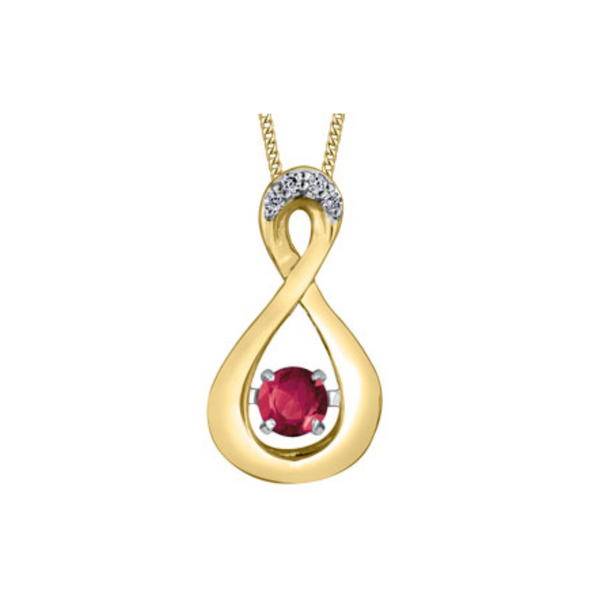 10k Yellow Gold Pulse Diamond and Ruby Pendant on Chain