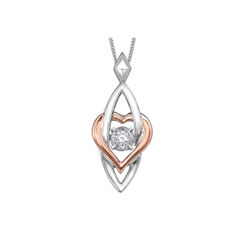 10K White & Rose Gold Diamond Pulse Pendant with Wrapped Heart