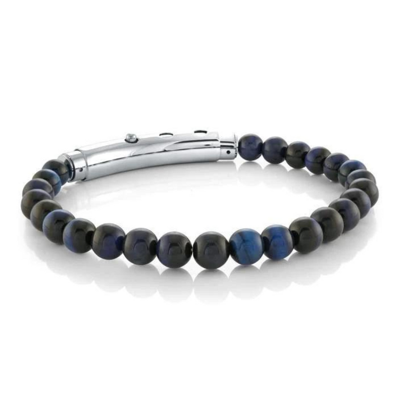 Italgem Stainless Steel and Blue Tiger Eye Adjustable Bracelet
