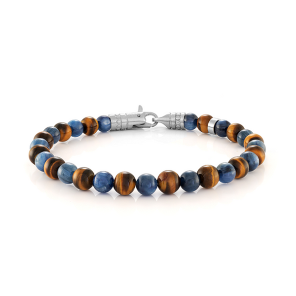 Italgem Stainless Steel and Tiger Eye Bead Bracelet with Adjustable Clasp