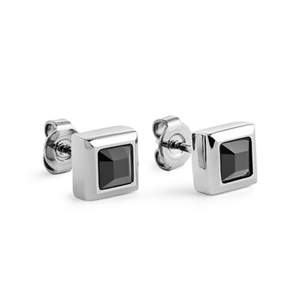 Italgem Black Cubic Zirconia Square Stud Earrings