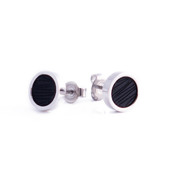 Italgem Stainless Steel Stud Earrings with a Black Grooze Design