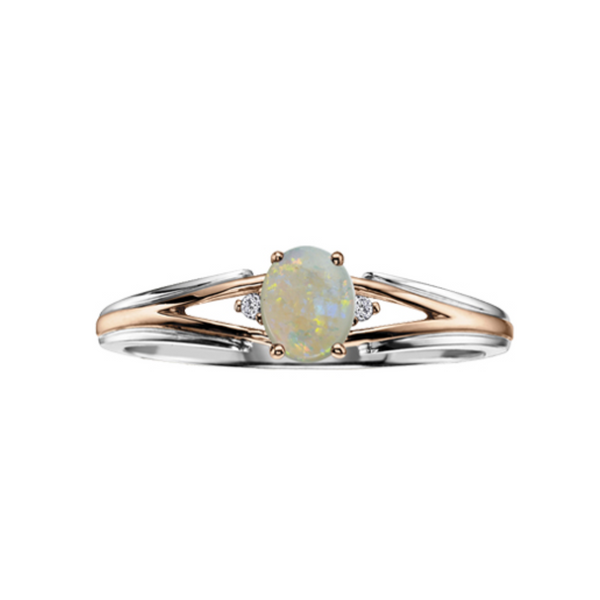 10K White & Rose Gold Diamond and Opal Ring