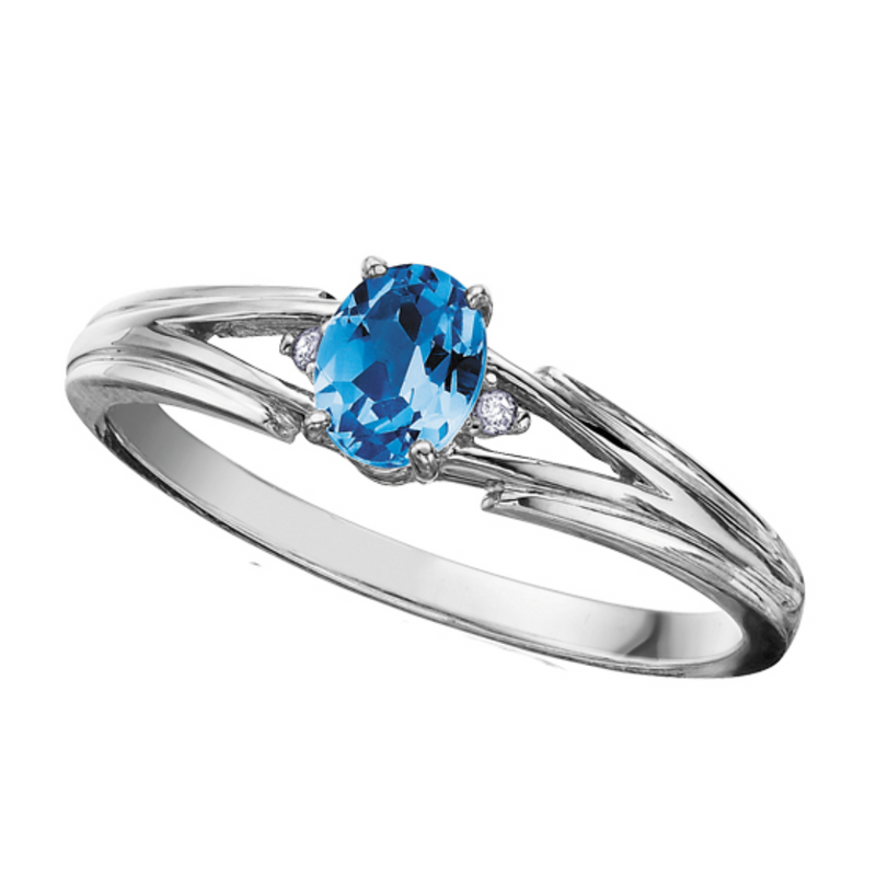 10K White Gold Diamond & Blue Topaz Ring