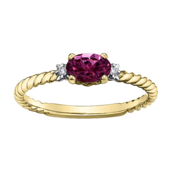 10K Yellow Gold Diamond and Pink Topaz Ring