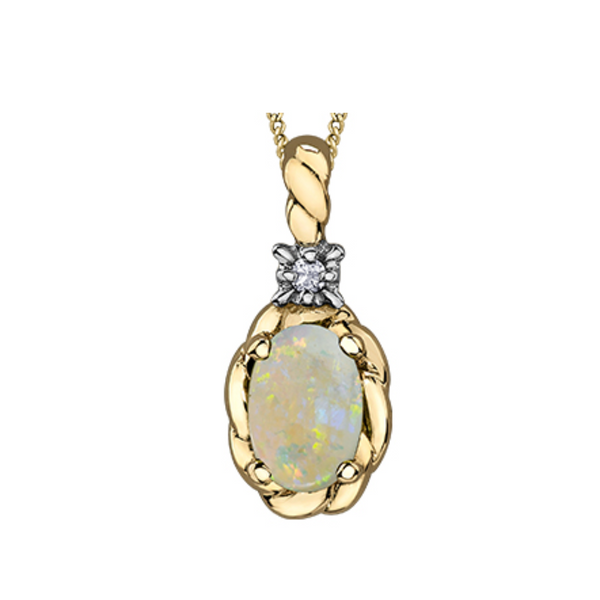 10K Yellow Gold Diamond and Opal Pendant on Chain
