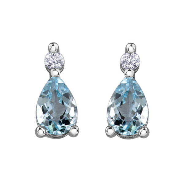 14K White Gold Canadian Diamond & Aquamarine Earrings