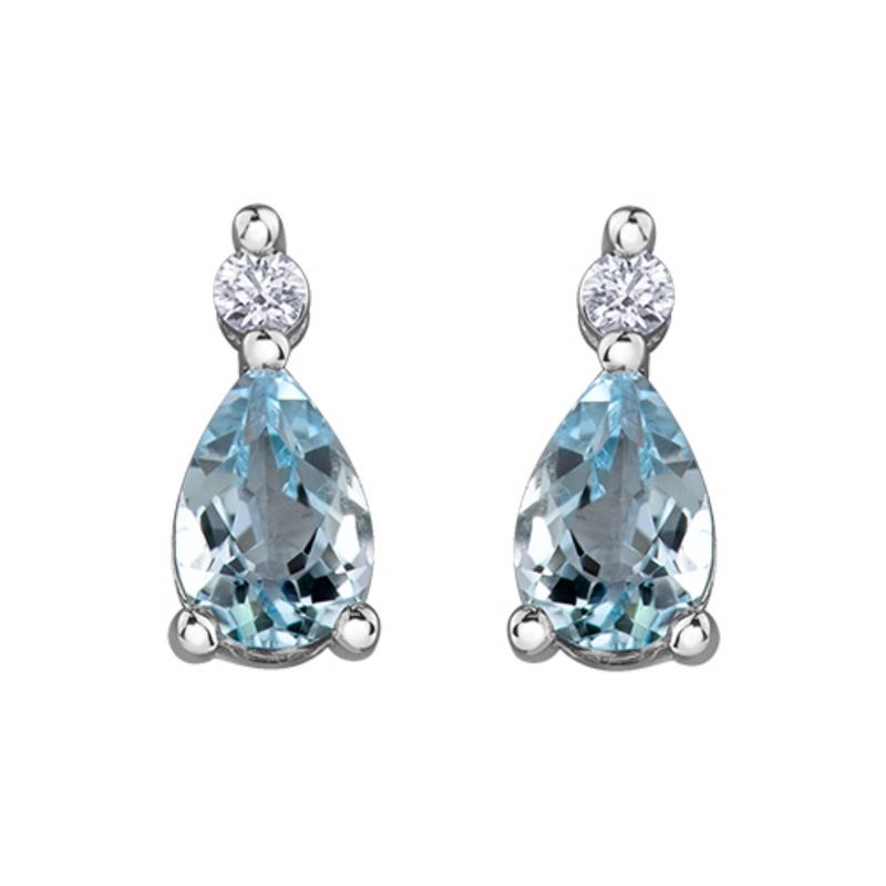 14K White Gold Canadian Diamond & Aquamarine Earrings