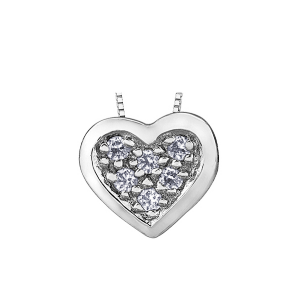 10K White Gold Diamond Heart Pendant on Chain