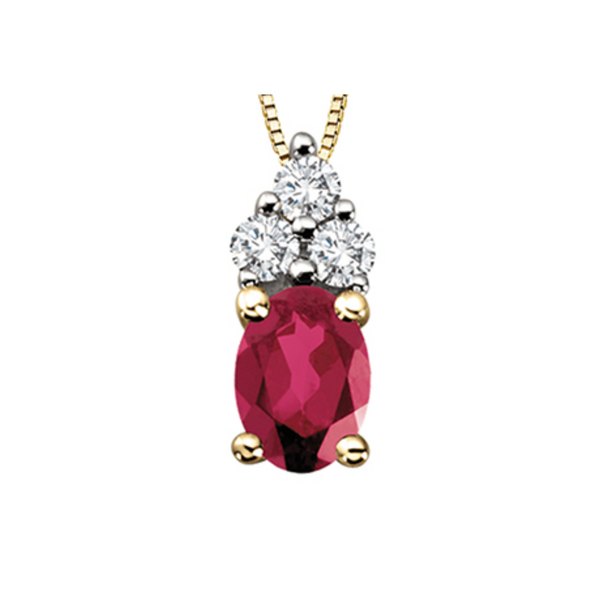 10K Yellow Gold Diamond and Ruby Pendant on Chain
