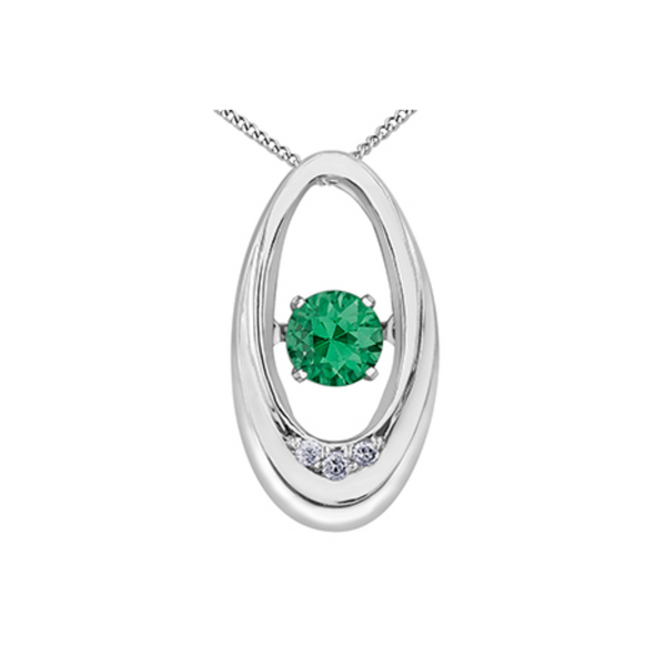 10K White Gold Diamond & Emerald Pendant on Chain