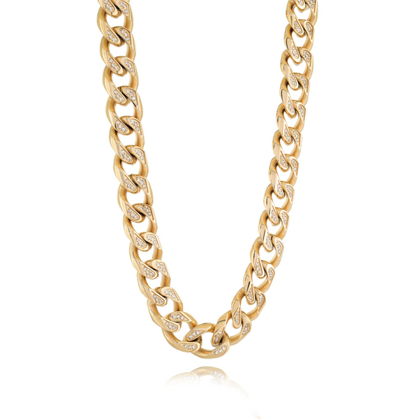 Italgem Gold Plated Cuban Link Chain with Cubic Zirconia Accents