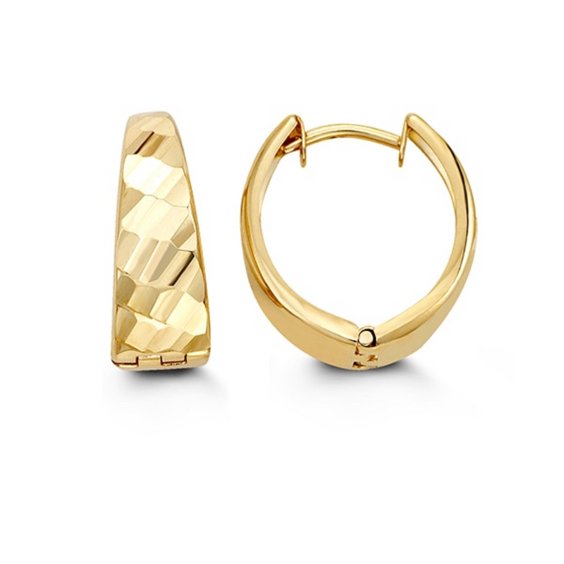 10K Yellow Gold Diamond Cut Huggie Earrings