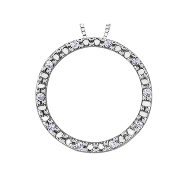 10K White Gold Diamond Circle Pendant on Chain