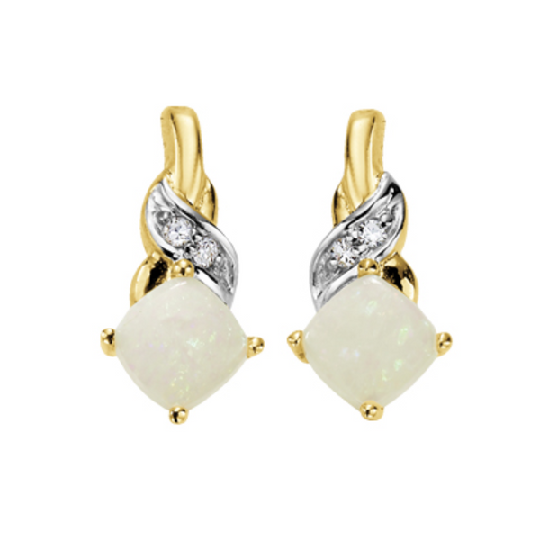 10K Yellow Gold Diamond and Opal Stud Earrings